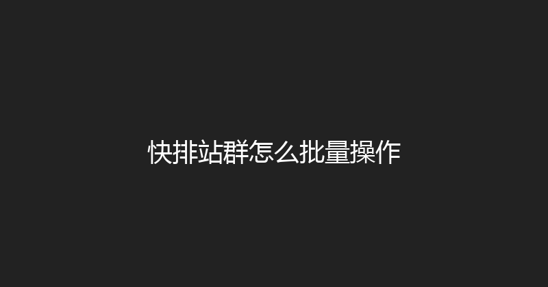 快排站群怎么批量操作 封面图